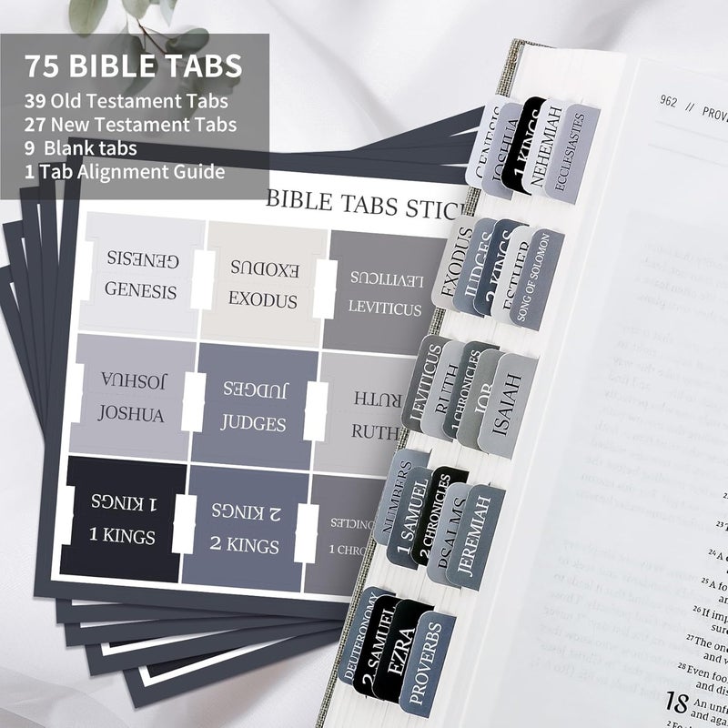Taja Bible Tabs for Women & Men, Laminated Bible Tabs for Study Bible, Large Print Bible Tabs for Easy Navigation, Bible Index Tabs, 66 Tabs Old & New Testament, Extra 9 Blank Tabs - Gray - Image 2